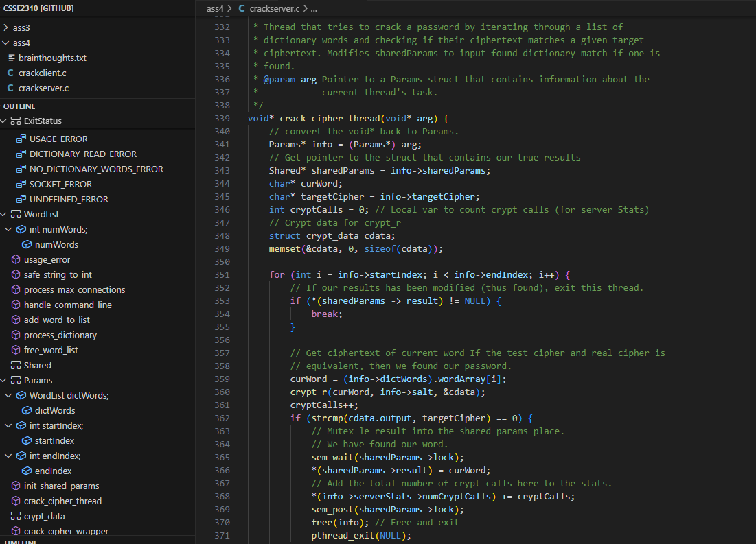 Terminal view of password cracking program