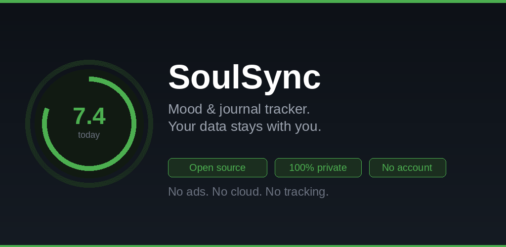 SoulSync mood tracker — a private mood tracker, your data never leaves your phone